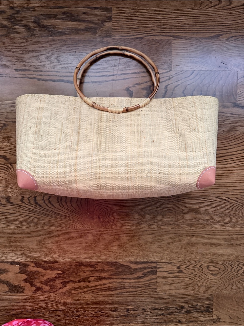 Large fabric lined Straw Tote Bag with Bamboo Handles - Natural - Picture 4 of 14